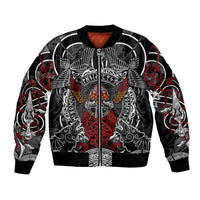 Viking Berserker and Valknut Norse Mythology Bomber Jacket Red and Black Celtic Knotwork Art