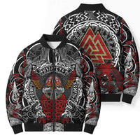 Viking Berserker and Valknut Norse Mythology Bomber Puffer Jacket Red and Black Celtic Knotwork Art