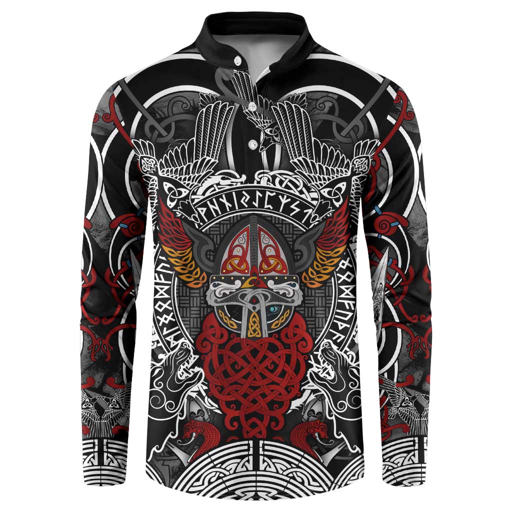 Viking Berserker and Valknut Norse Mythology Button Sweatshirt Red and Black Celtic Knotwork Art