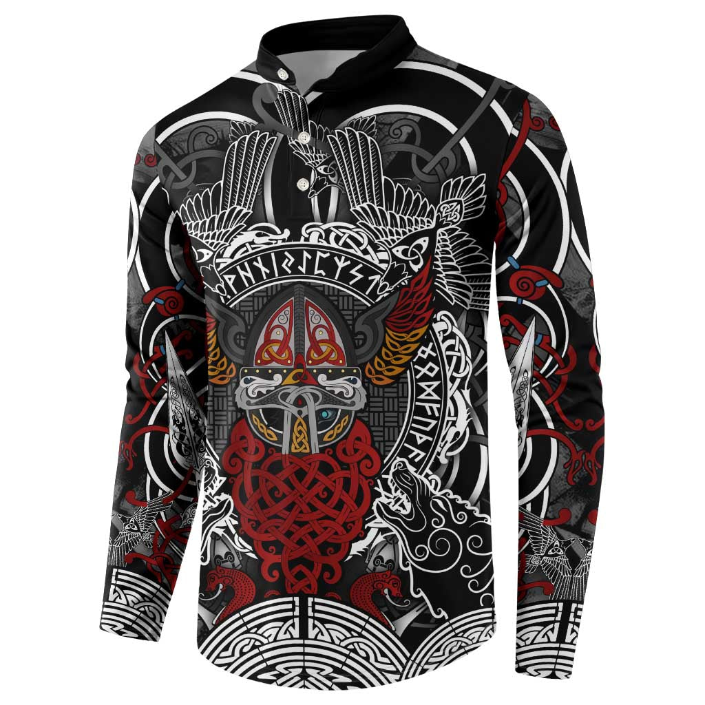 Viking Berserker and Valknut Norse Mythology Button Sweatshirt Red and Black Celtic Knotwork Art