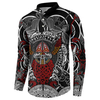 Viking Berserker and Valknut Norse Mythology Button Sweatshirt Red and Black Celtic Knotwork Art