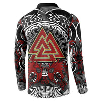 Viking Berserker and Valknut Norse Mythology Button Sweatshirt Red and Black Celtic Knotwork Art