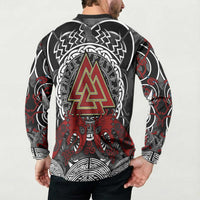 Viking Berserker and Valknut Norse Mythology Button Sweatshirt Red and Black Celtic Knotwork Art