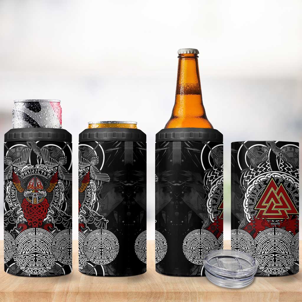 Viking Berserker and Valknut Norse Mythology 4 in 1 Can Cooler Tumbler Red and Black Celtic Knotwork Art
