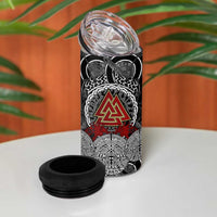 Viking Berserker and Valknut Norse Mythology 4 in 1 Can Cooler Tumbler Red and Black Celtic Knotwork Art