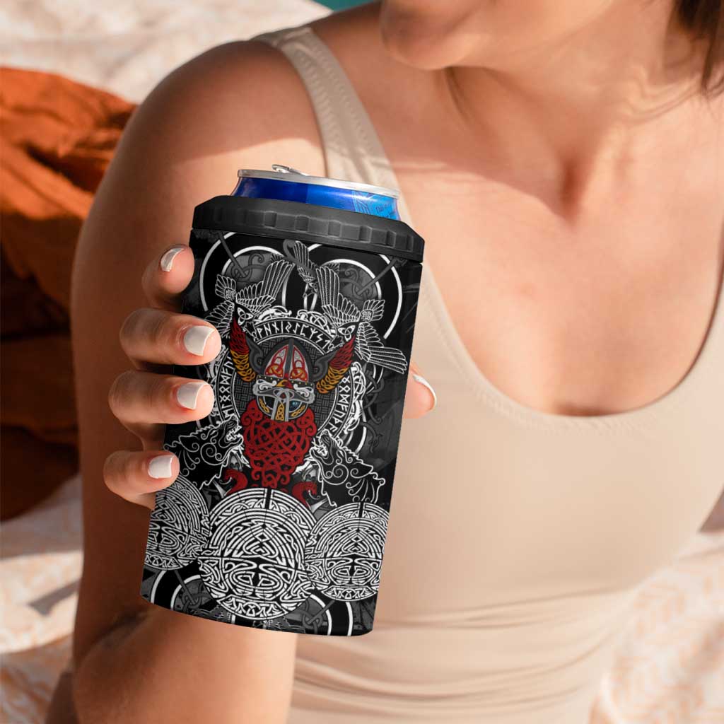 Viking Berserker and Valknut Norse Mythology 4 in 1 Can Cooler Tumbler Red and Black Celtic Knotwork Art