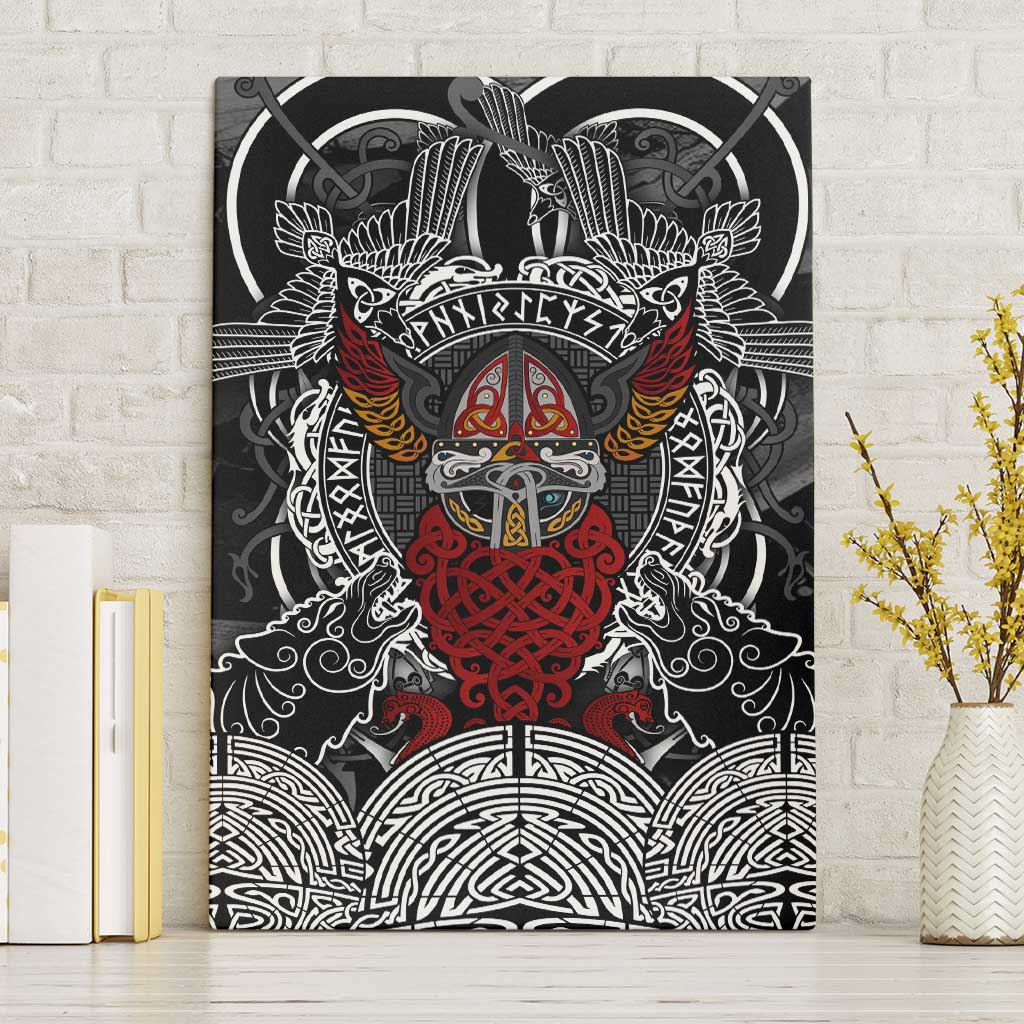 Viking Berserker and Valknut Norse Mythology Canvas Wall Art Red and Black Celtic Knotwork Art