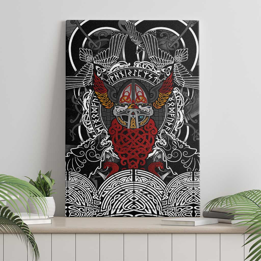 Viking Berserker and Valknut Norse Mythology Canvas Wall Art Red and Black Celtic Knotwork Art