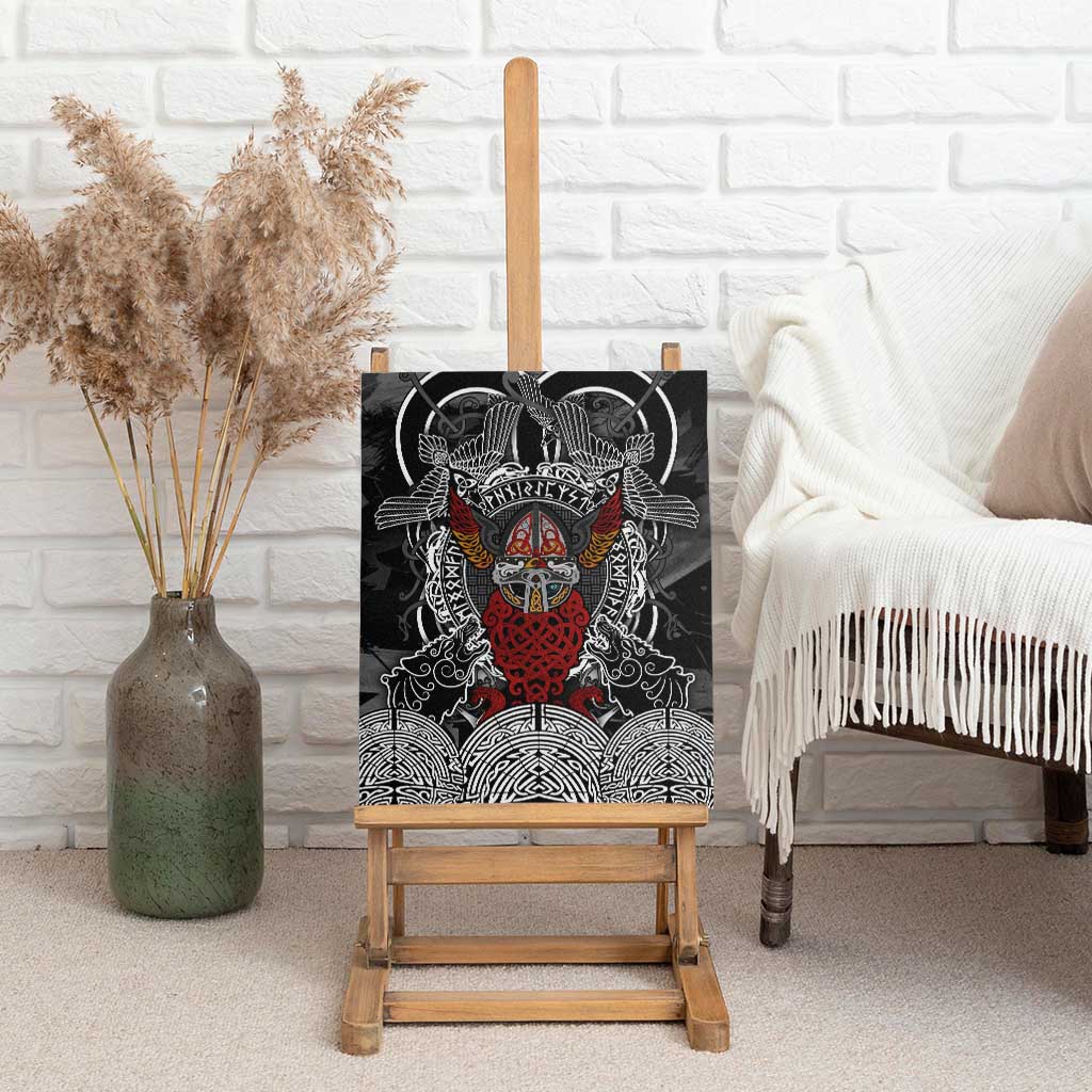 Viking Berserker and Valknut Norse Mythology Canvas Wall Art Red and Black Celtic Knotwork Art