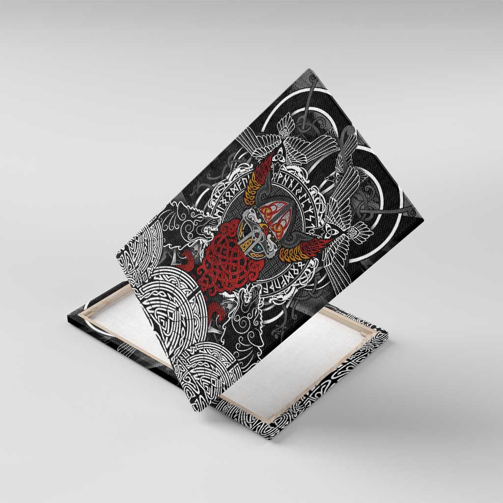 Viking Berserker and Valknut Norse Mythology Canvas Wall Art Red and Black Celtic Knotwork Art