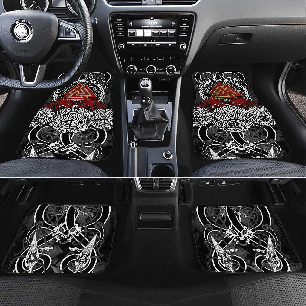 Viking Berserker and Valknut Norse Mythology Car Mats Red and Black Celtic Knotwork Art