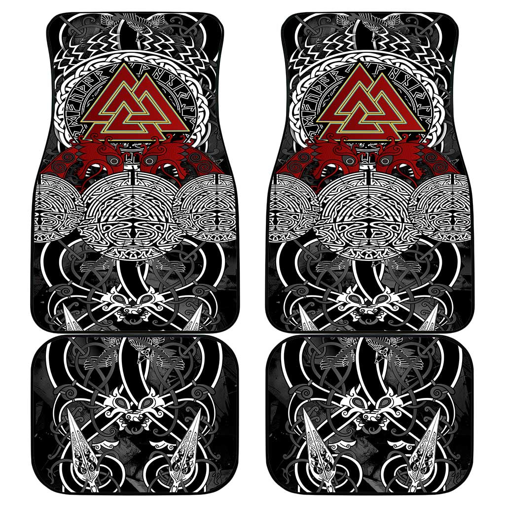 Viking Berserker and Valknut Norse Mythology Car Mats Red and Black Celtic Knotwork Art