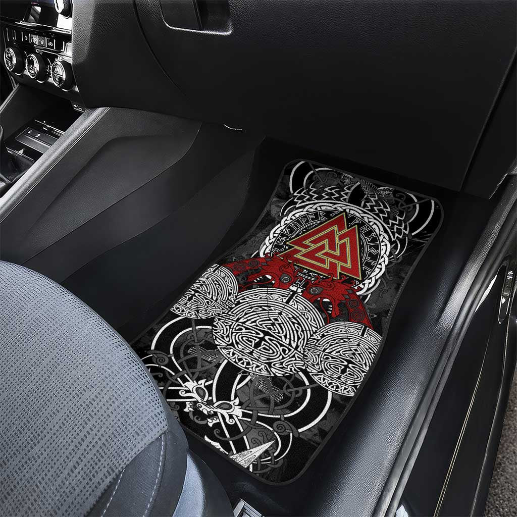 Viking Berserker and Valknut Norse Mythology Car Mats Red and Black Celtic Knotwork Art
