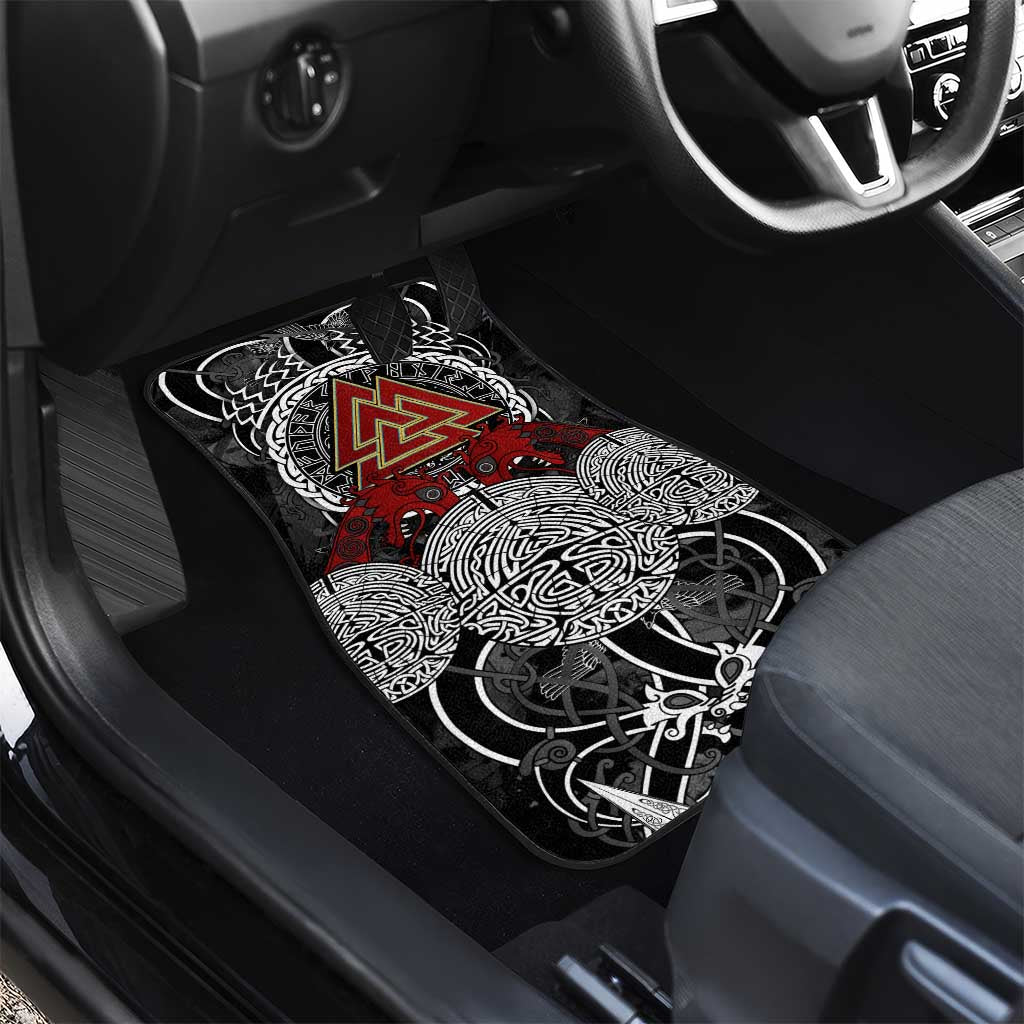 Viking Berserker and Valknut Norse Mythology Car Mats Red and Black Celtic Knotwork Art