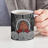 Viking Berserker and Valknut Norse Mythology Ceramic Mug Red and Black Celtic Knotwork Art