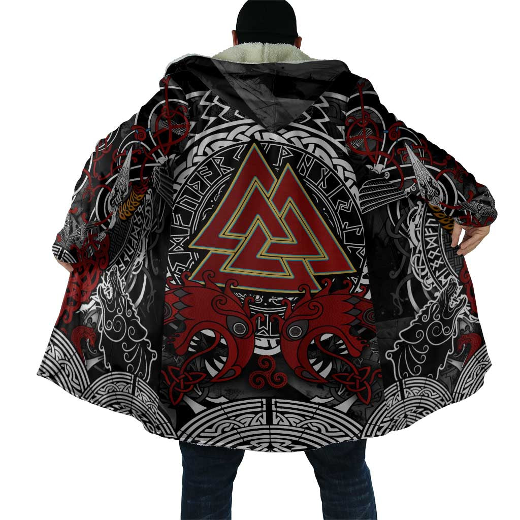 Viking Berserker and Valknut Norse Mythology Cloak Red and Black Celtic Knotwork Art