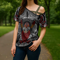 Viking Berserker and Valknut Norse Mythology Cross Shoulder Shirt Red and Black Celtic Knotwork Art