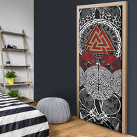 Viking Berserker and Valknut Norse Mythology Door Cover Red and Black Celtic Knotwork Art