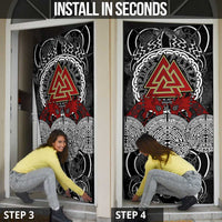 Viking Berserker and Valknut Norse Mythology Door Cover Red and Black Celtic Knotwork Art