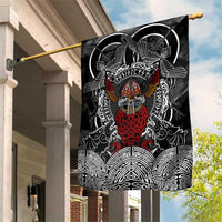 Viking Berserker and Valknut Norse Mythology Garden Flag Red and Black Celtic Knotwork Art