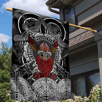 Viking Berserker and Valknut Norse Mythology Garden Flag Red and Black Celtic Knotwork Art