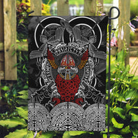 Viking Berserker and Valknut Norse Mythology Garden Flag Red and Black Celtic Knotwork Art