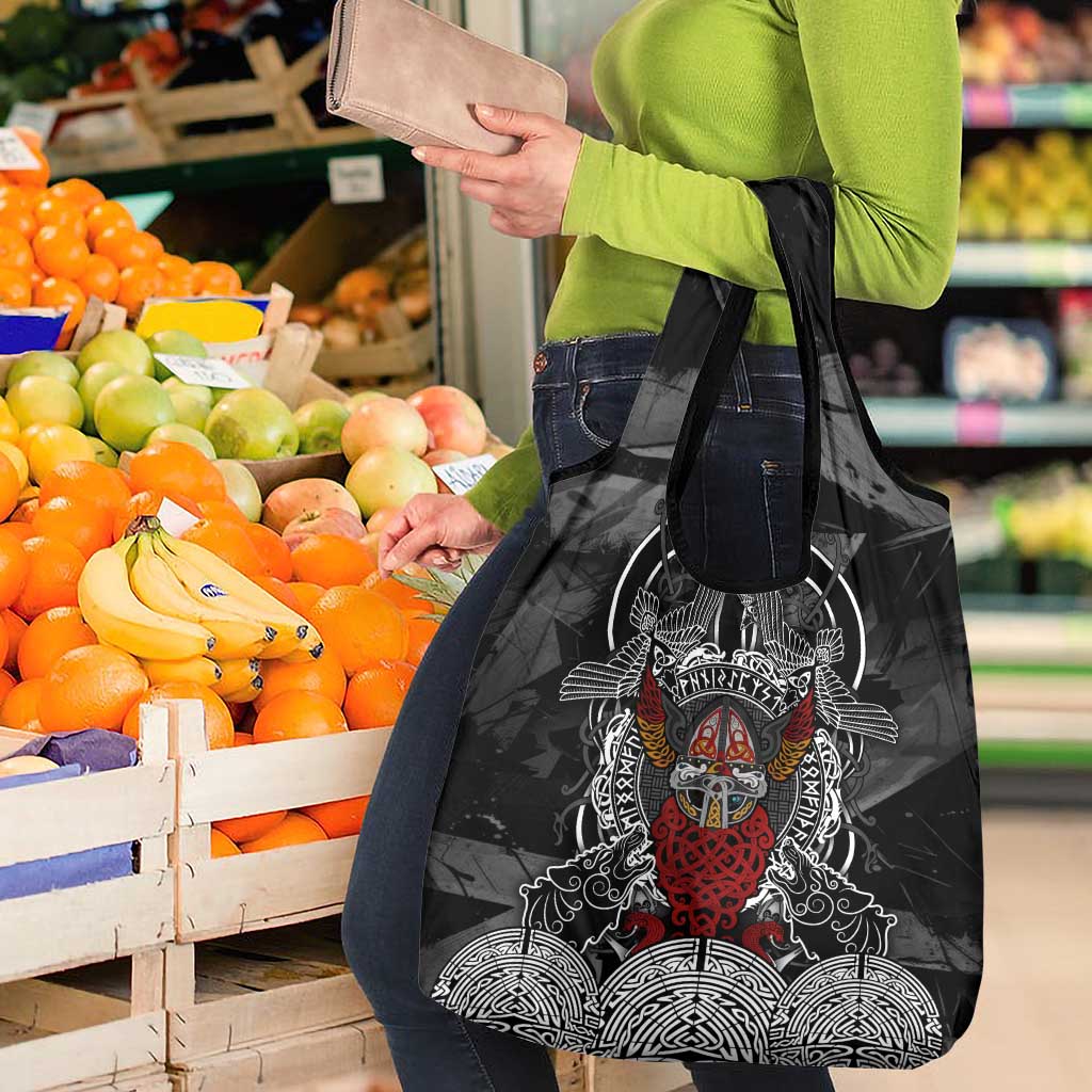 Viking Berserker and Valknut Norse Mythology Grocery Bag Red and Black Celtic Knotwork Art