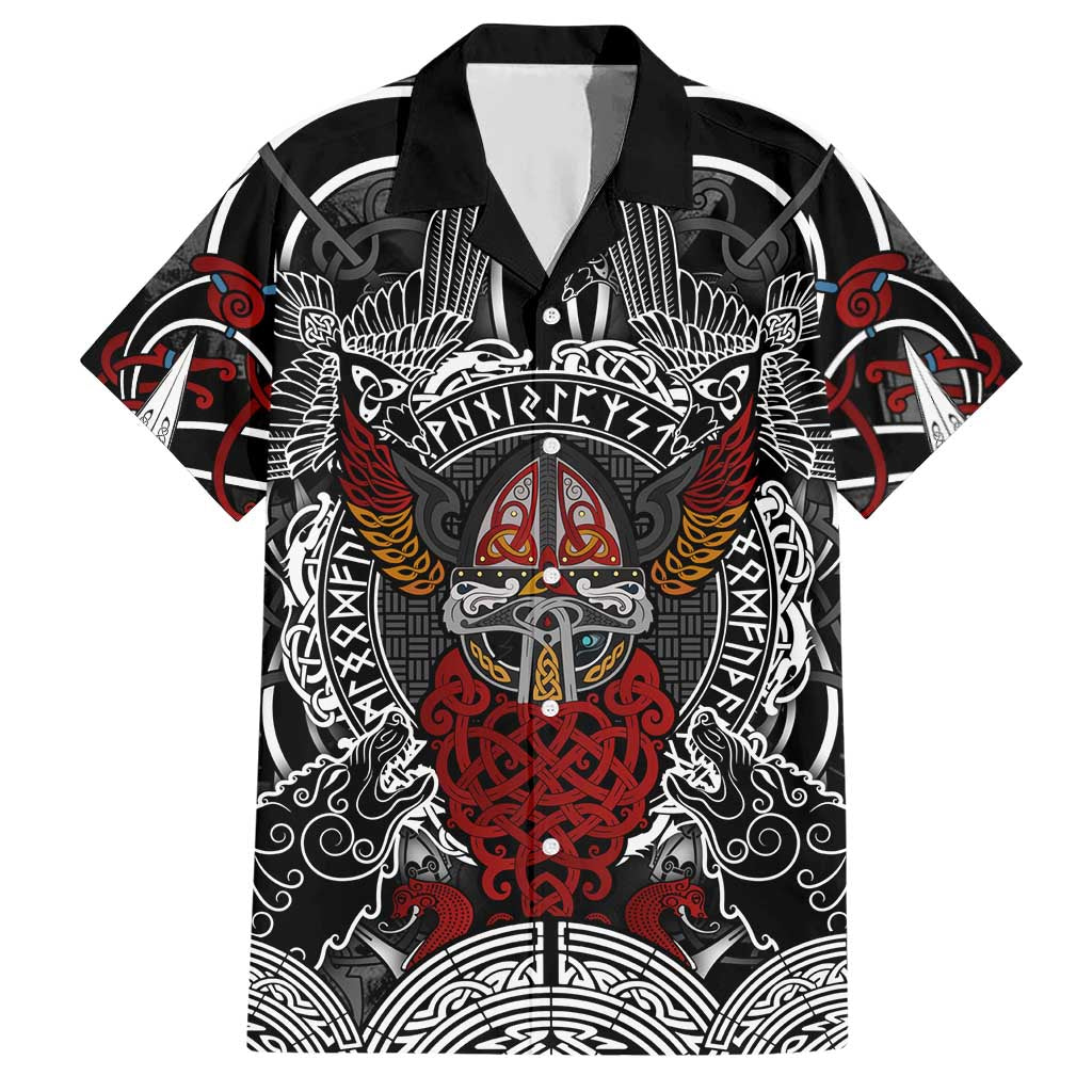 Viking Berserker and Valknut Norse Mythology Hawaiian Shirt Red and Black Celtic Knotwork Art