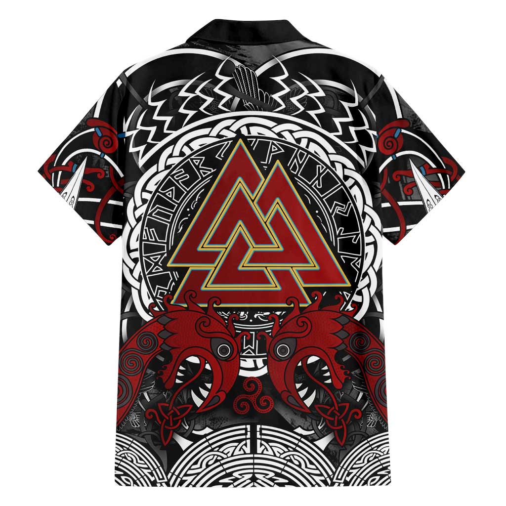 Viking Berserker and Valknut Norse Mythology Hawaiian Shirt Red and Black Celtic Knotwork Art