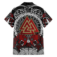 Viking Berserker and Valknut Norse Mythology Hawaiian Shirt Red and Black Celtic Knotwork Art