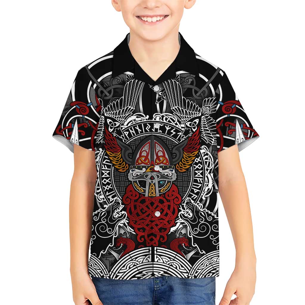 Viking Berserker and Valknut Norse Mythology Hawaiian Shirt Red and Black Celtic Knotwork Art