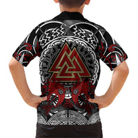 Viking Berserker and Valknut Norse Mythology Hawaiian Shirt Red and Black Celtic Knotwork Art