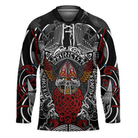 Viking Berserker and Valknut Norse Mythology Hockey Jersey Red and Black Celtic Knotwork Art