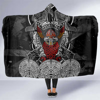 Viking Berserker and Valknut Norse Mythology Hooded Blanket Red and Black Celtic Knotwork Art