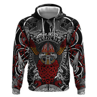 Viking Berserker and Valknut Norse Mythology Hoodie Red and Black Celtic Knotwork Art