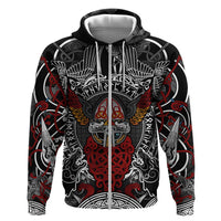 Viking Berserker and Valknut Norse Mythology Hoodie Red and Black Celtic Knotwork Art