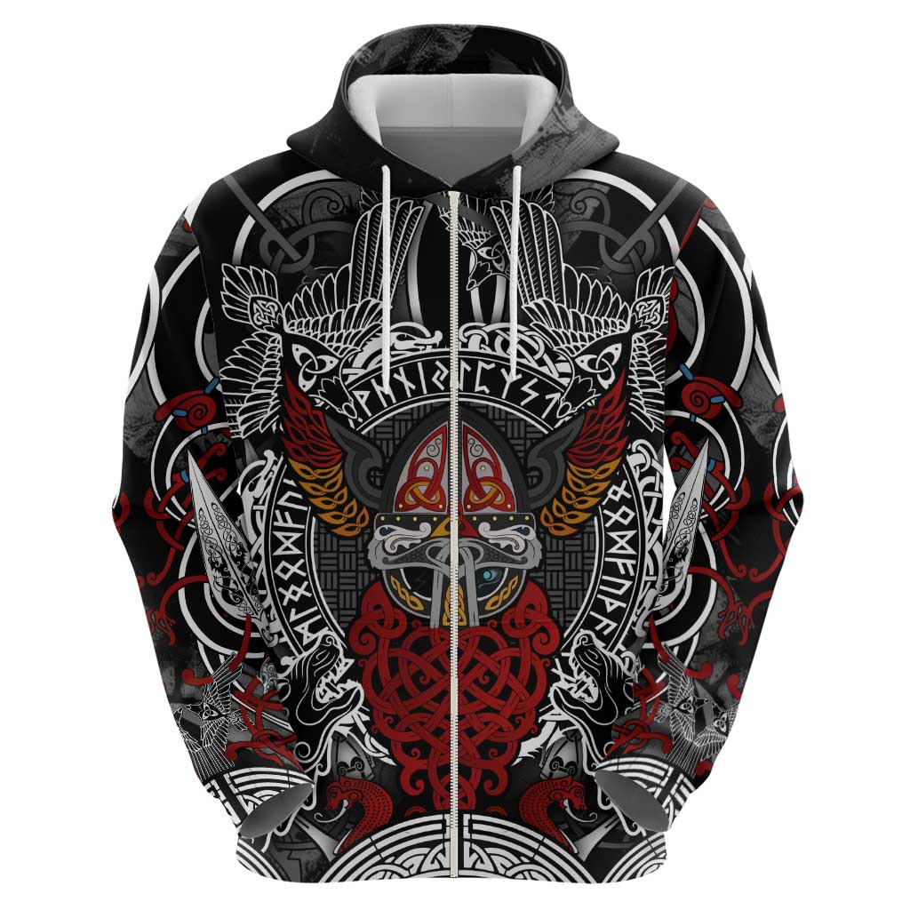 Viking Berserker and Valknut Norse Mythology Hoodie Red and Black Celtic Knotwork Art