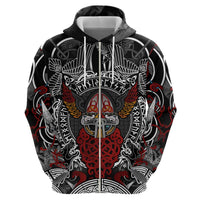 Viking Berserker and Valknut Norse Mythology Hoodie Red and Black Celtic Knotwork Art