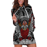 Viking Berserker and Valknut Norse Mythology Hoodie Dress Red and Black Celtic Knotwork Art