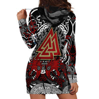 Viking Berserker and Valknut Norse Mythology Hoodie Dress Red and Black Celtic Knotwork Art