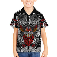 Viking Berserker and Valknut Norse Mythology Kid Hawaiian Shirt Red and Black Celtic Knotwork Art