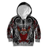Viking Berserker and Valknut Norse Mythology Kid Hoodie Red and Black Celtic Knotwork Art