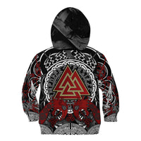 Viking Berserker and Valknut Norse Mythology Kid Hoodie Red and Black Celtic Knotwork Art