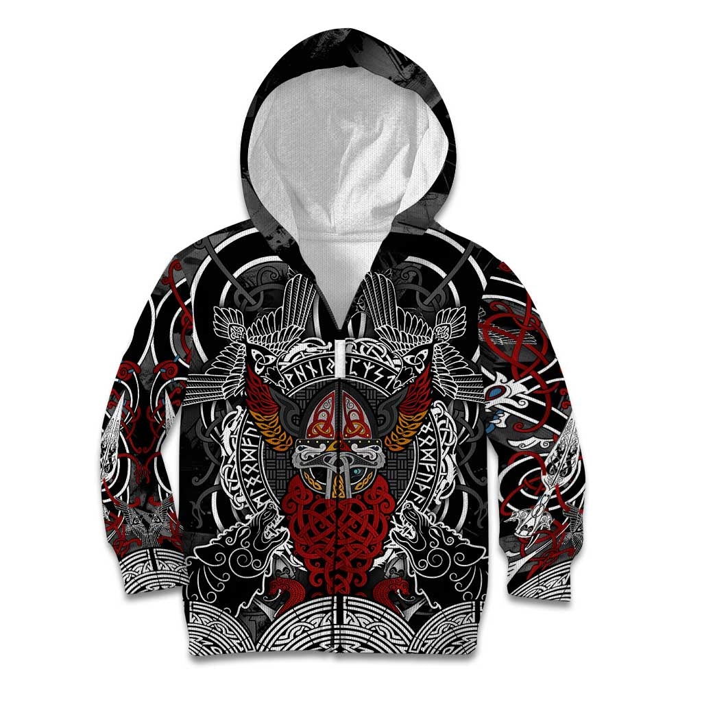 Viking Berserker and Valknut Norse Mythology Kid Hoodie Red and Black Celtic Knotwork Art