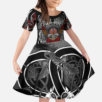 Viking Berserker and Valknut Norse Mythology Kid Short Sleeve Dress Red and Black Celtic Knotwork Art