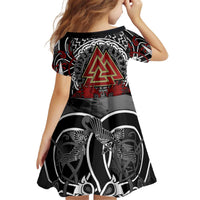 Viking Berserker and Valknut Norse Mythology Kid Short Sleeve Dress Red and Black Celtic Knotwork Art