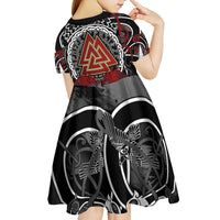 Viking Berserker and Valknut Norse Mythology Kid Short Sleeve Dress Red and Black Celtic Knotwork Art