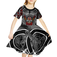 Viking Berserker and Valknut Norse Mythology Kid Short Sleeve Dress Red and Black Celtic Knotwork Art