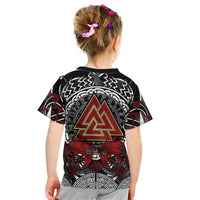 Viking Berserker and Valknut Norse Mythology Kid T Shirt Red and Black Celtic Knotwork Art
