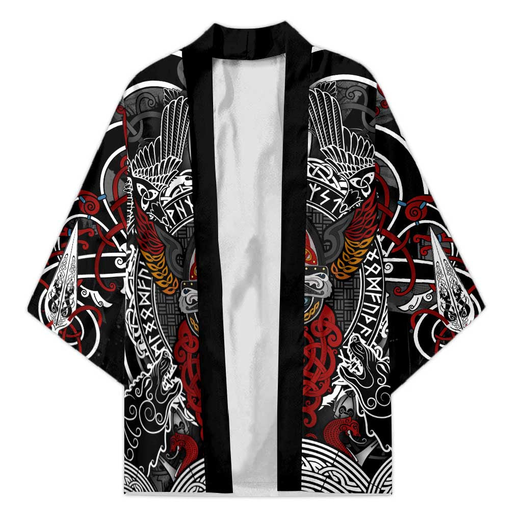 Viking Berserker and Valknut Norse Mythology Kimono Red and Black Celtic Knotwork Art